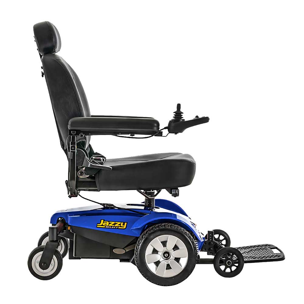 Pride Jazzy Select Manoeuvrable Powerchair - Blue Side View Pride Jazzy Select Manoeuvrable Powerchair - Blue Side View