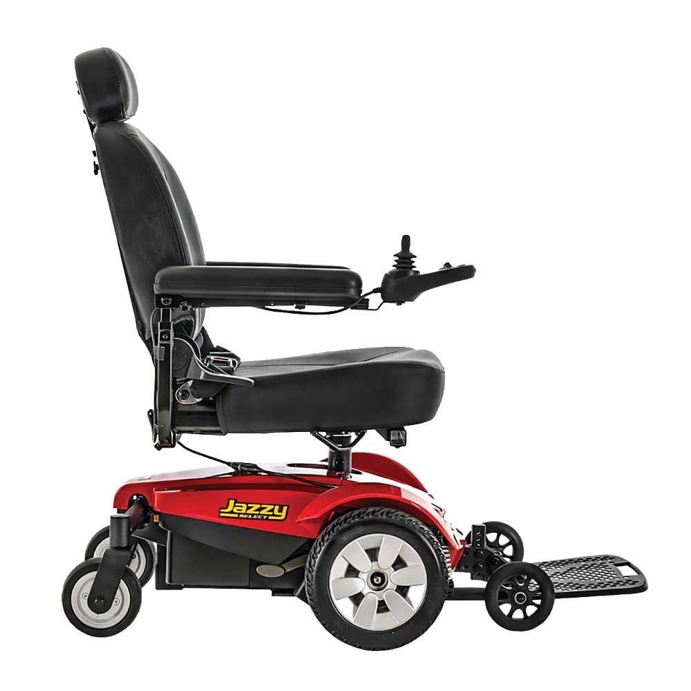 Pride Jazzy Select Manoeuvrable Powerchair - Red Side View Pride Jazzy Select Manoeuvrable Powerchair - Red Side View