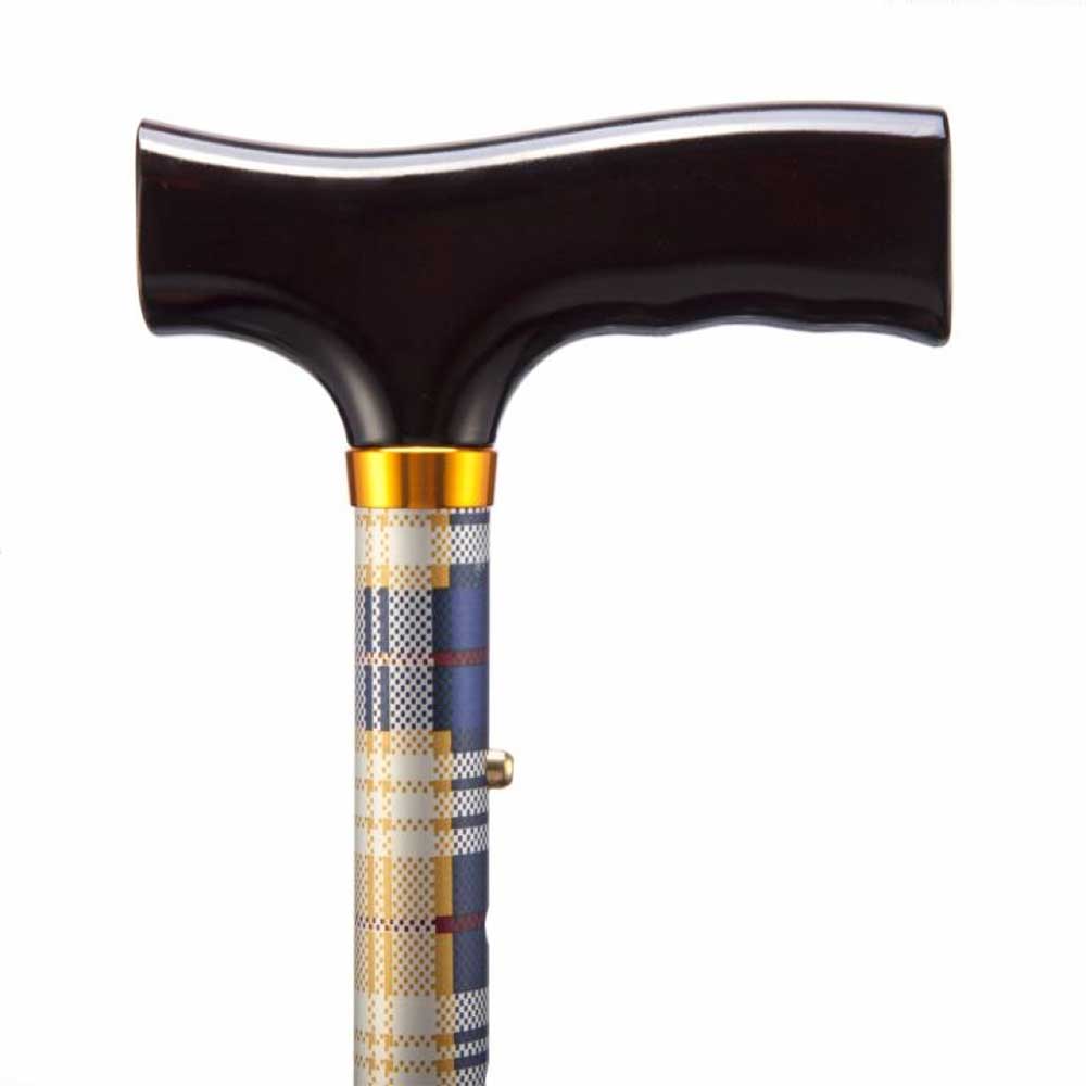 Folding Adjustable Walking Stick Tartan Wooden Handle Folding Adjustable Walking Stick Tartan Wooden Handle