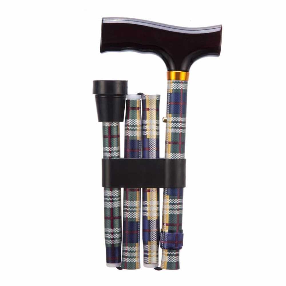 Folding Adjustable Walking Stick Tartan Portable Folding Adjustable Walking Stick Tartan Portable
