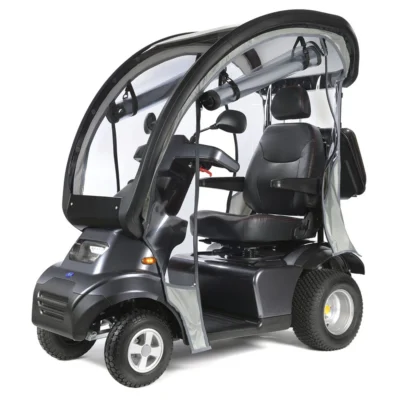 TGA Breeze S4 fitted with Solid Canopy in TGA Breeze S4 Mobility Scooter in Slate Grey Metallic