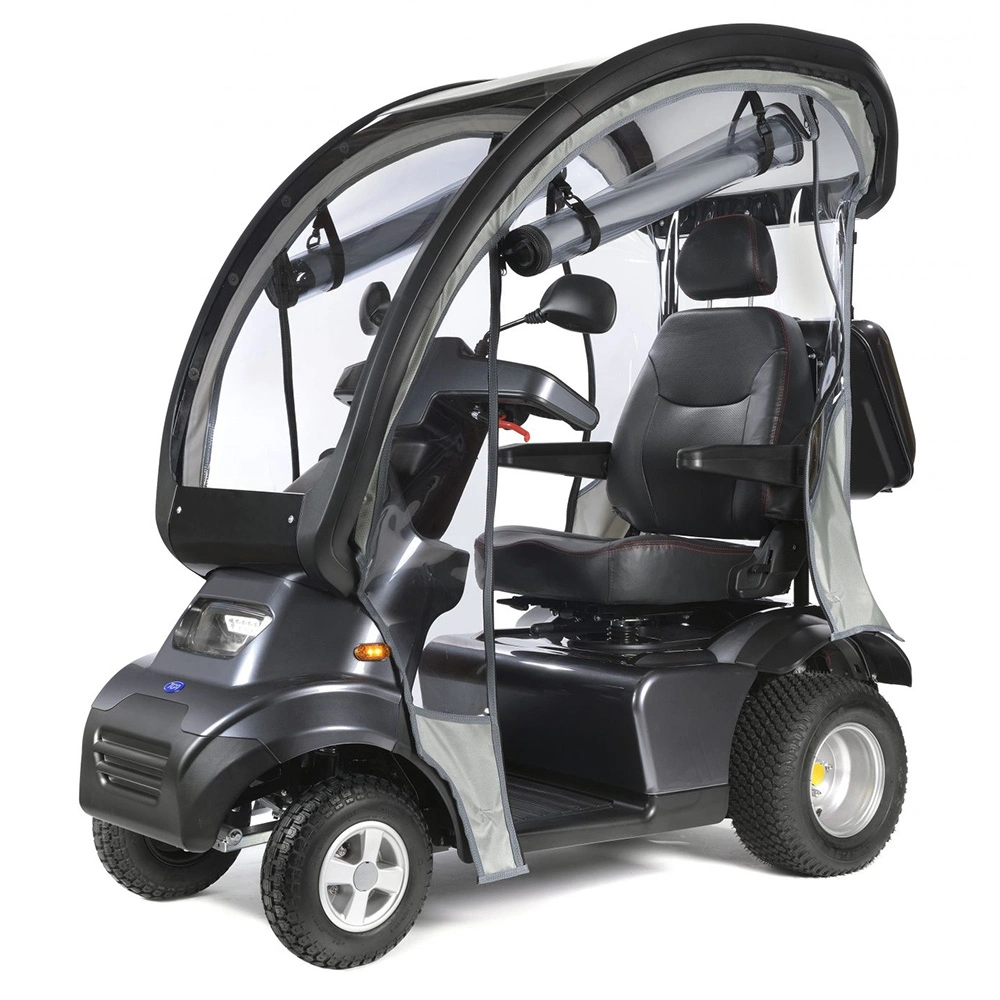 TGA Breeze S4 fitted with Solid Canopy in TGA Breeze S4 Mobility Scooter in Slate Grey Metallic