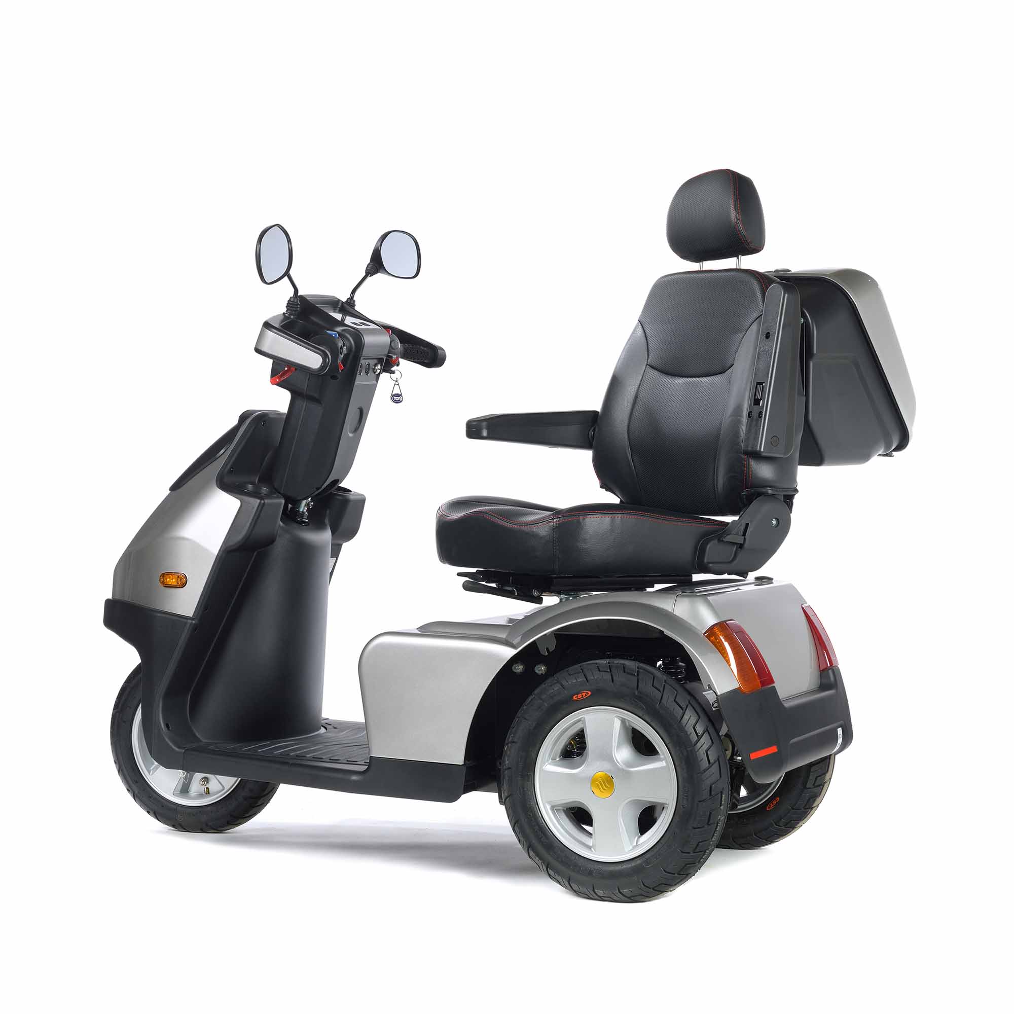 TGA Breeze S3 in Bright Silver Metallic 3 Wheel Mobility Scooter Captain Seat TGA Breeze S3 in Bright Silver Metallic 3 Wheel Mobility Scooter Captain Seat