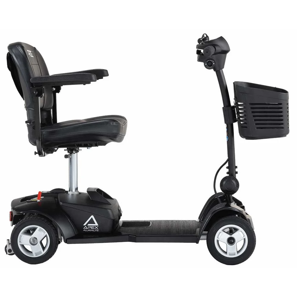 Pride Apex Alumalite Black Mobility Scooter Side View Pride Apex Alumalite Black Mobility Scooter Side View