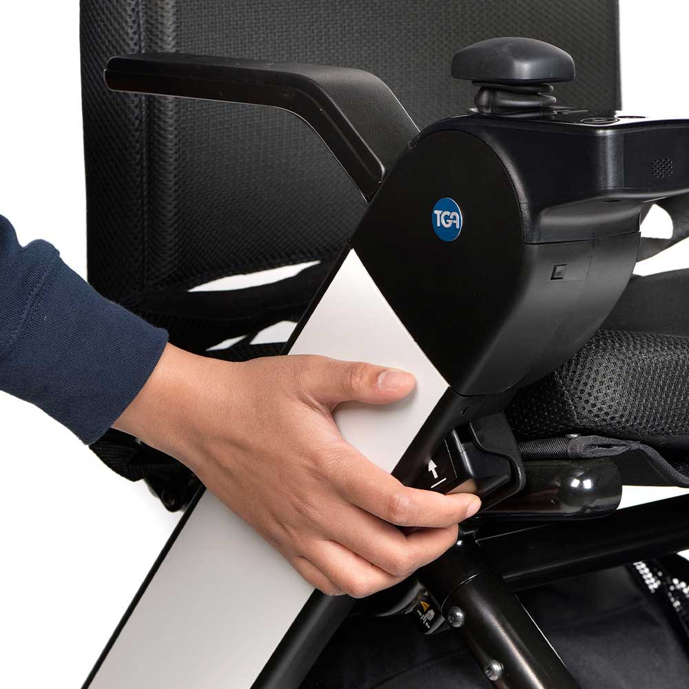 TGA-Whill-F-Travel-Powerchair-Side TGA Whill F Travel Powerchair Easy to reach button for folding