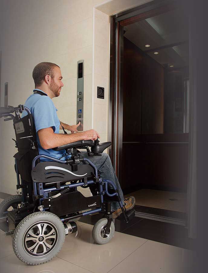 Lightweight & Compact Karma Falcon Powerchair entering a lift