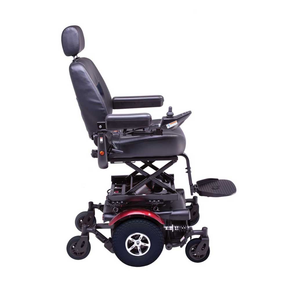 Rascal P327 XL Seat Lift Red Side Rascal P327 XL Seat Lift Powerchair Red Side