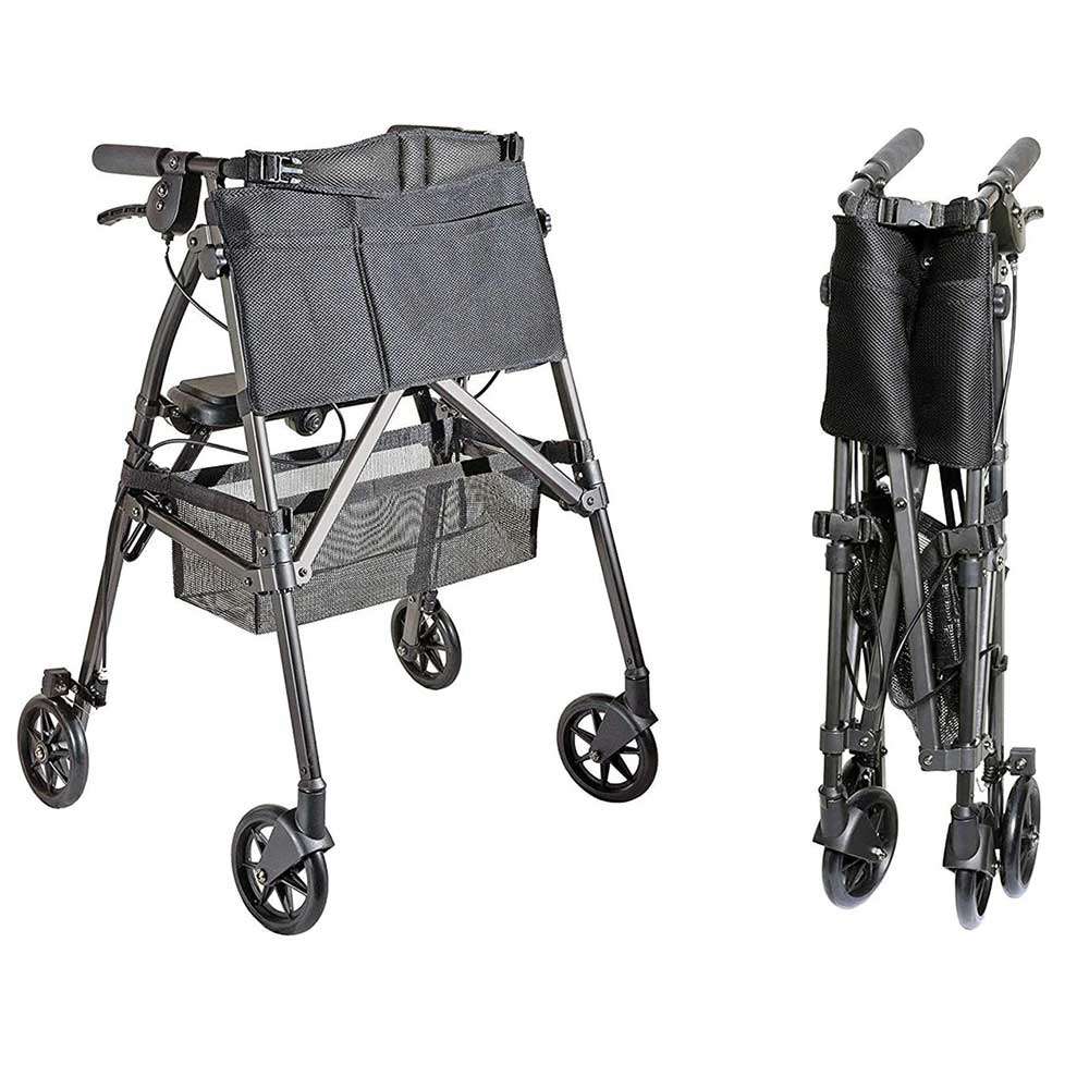 EZ Fold N Go Rollator Black Open & Folded EZ Fold N Go Rollator Black Open & Folded