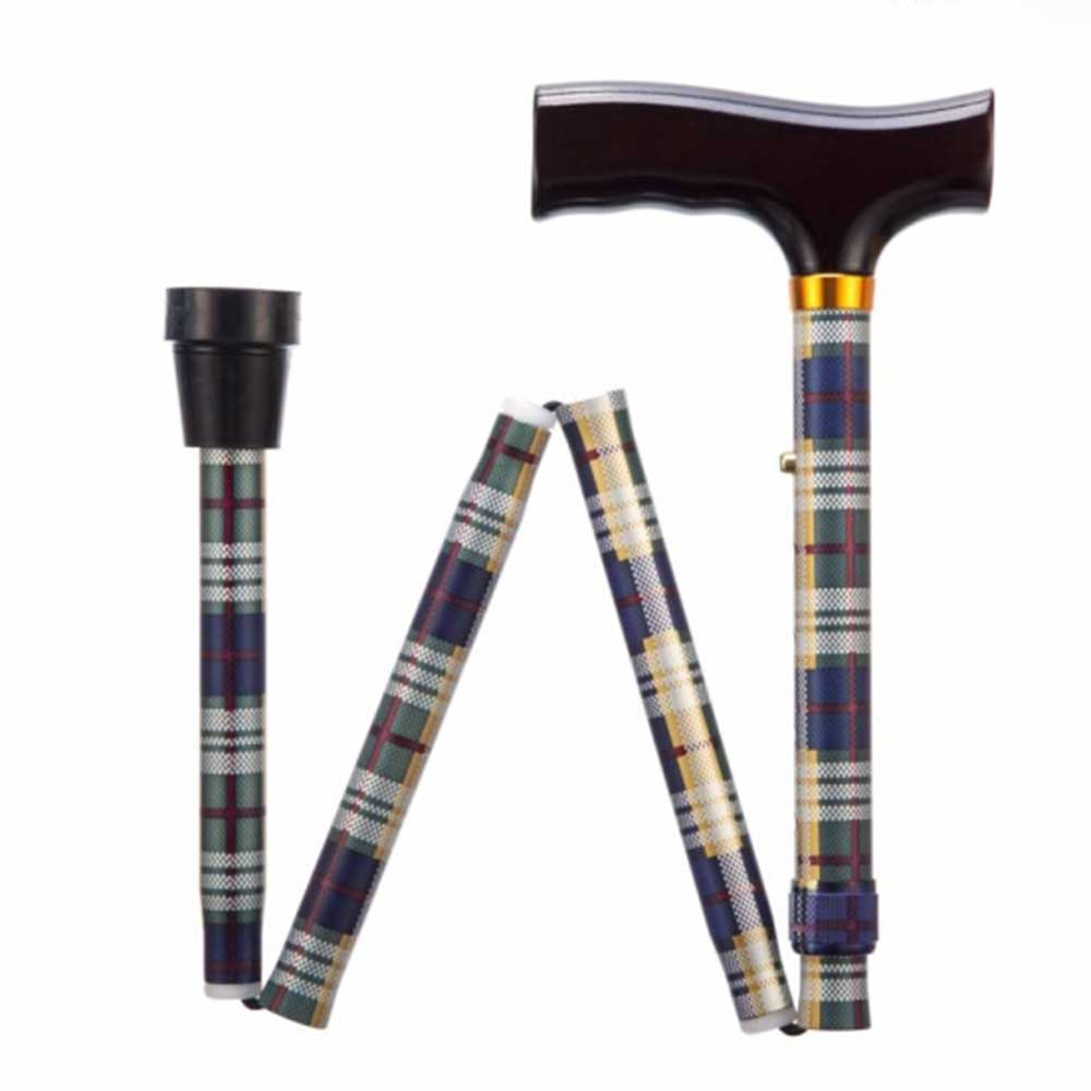 Folding Adjustable Walking Stick Tartan Folded Folding Adjustable Walking Stick Tartan Folded
