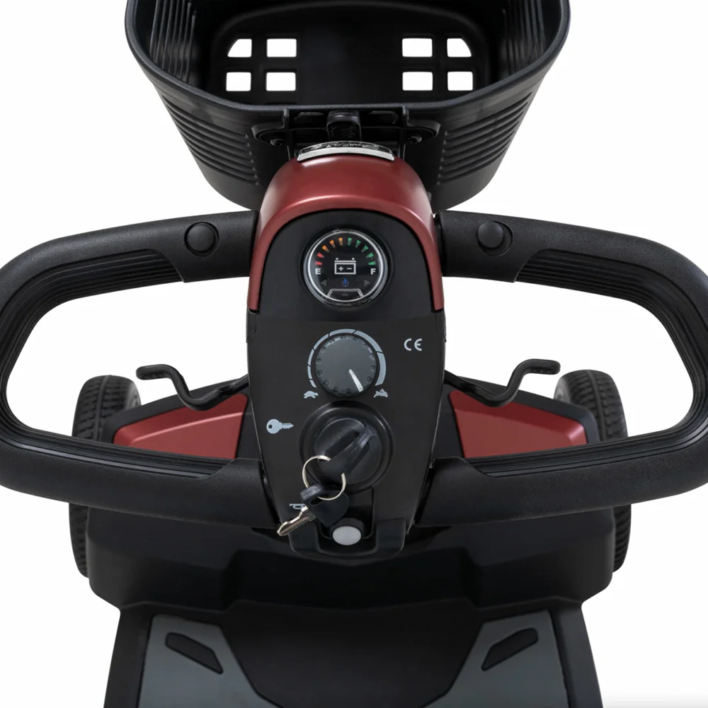 Pride Mobility Go Go Endurance Mobility Scooter Garnet Red Dash & Front Basket Pride Mobility Go Go Endurance Mobility Scooter Garnet Red Dash & Front Basket