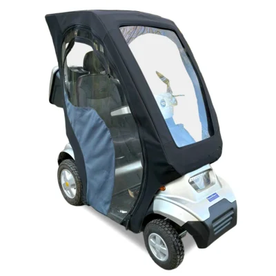 TGA Breeze S4 fitted with Solid Canopy in TGA Breeze S4 Mobility Scooter in Bright Silver