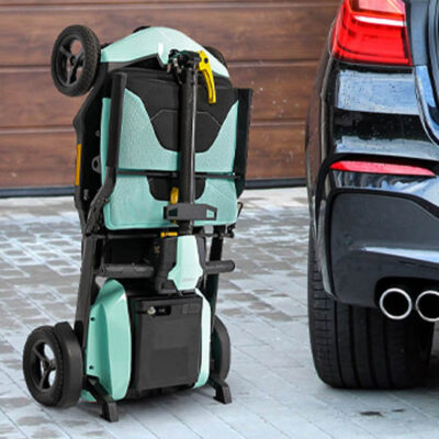 Pride GoGo Super Portable Mobility Scooter Folded Vertically